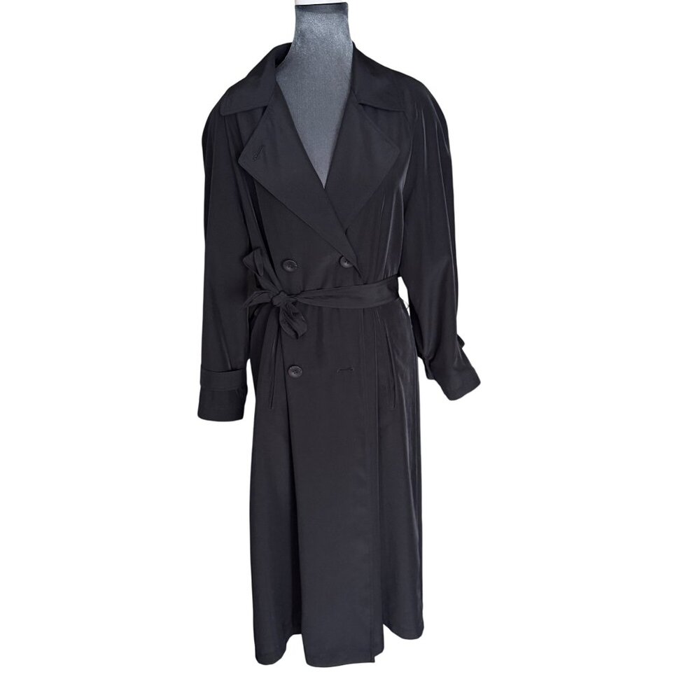 Utex Vintage Black Double-Breasted Trench Coat With Belted Waist & Side Pockets